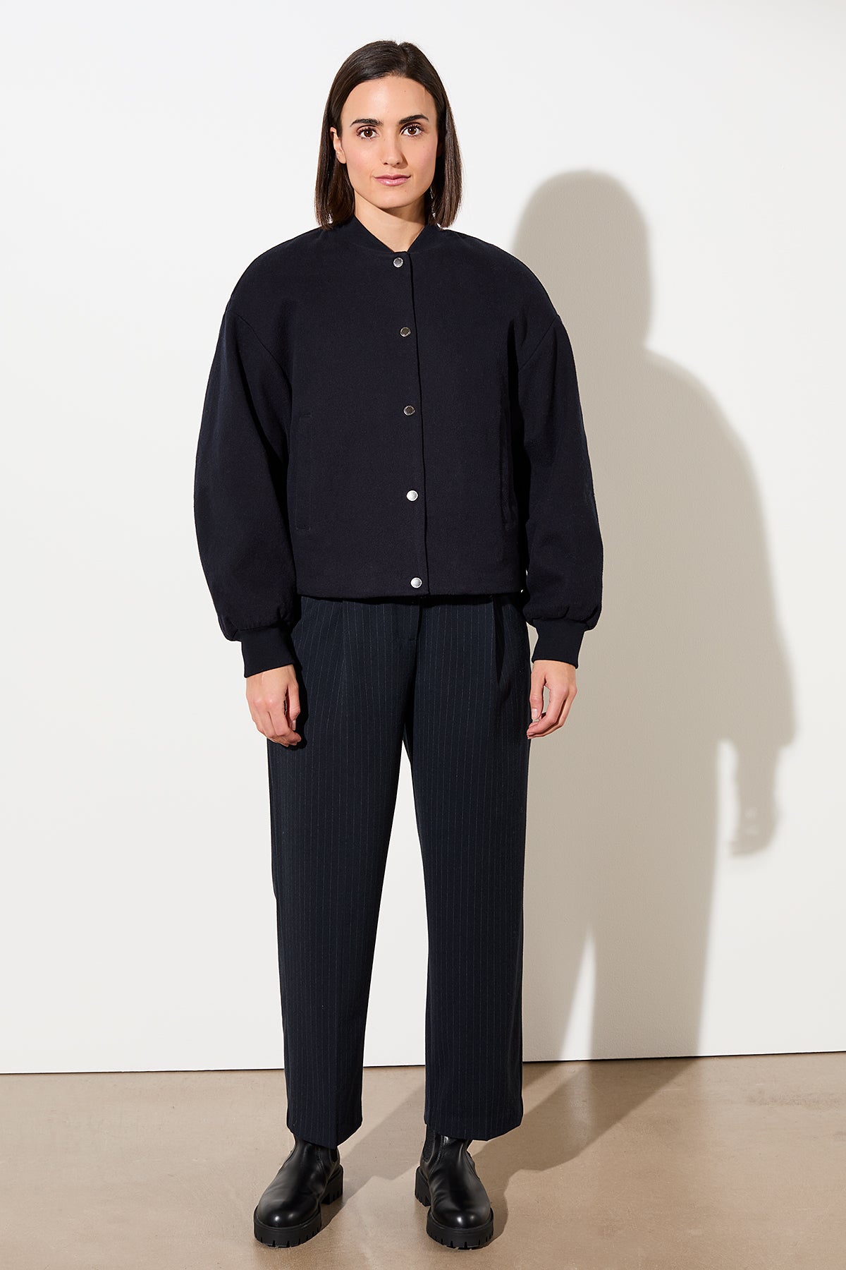 Blouson-Jacke mit Strickbund und Druckknöpfen für Damen in dunkelblau