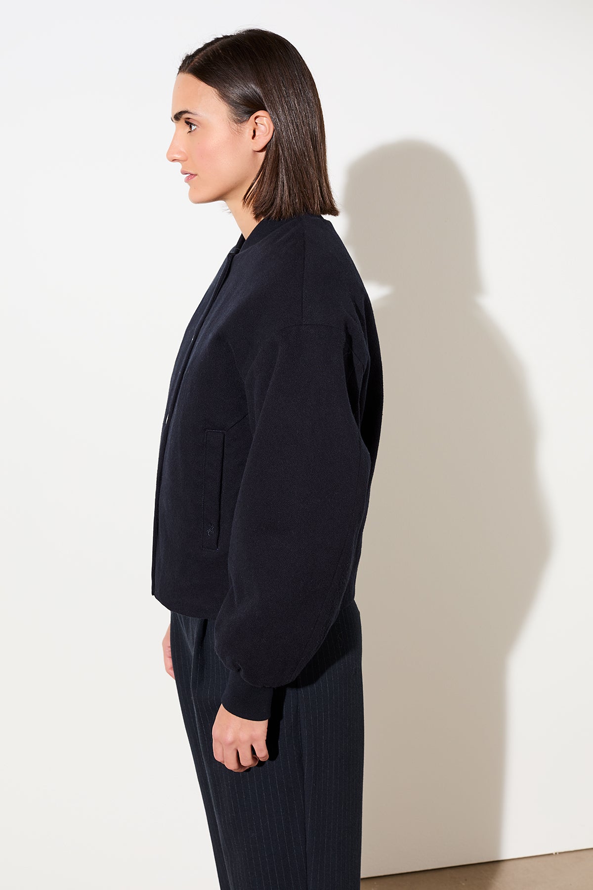 Blouson-Jacke mit Strickbund und Druckknöpfen für Damen in dunkelblau