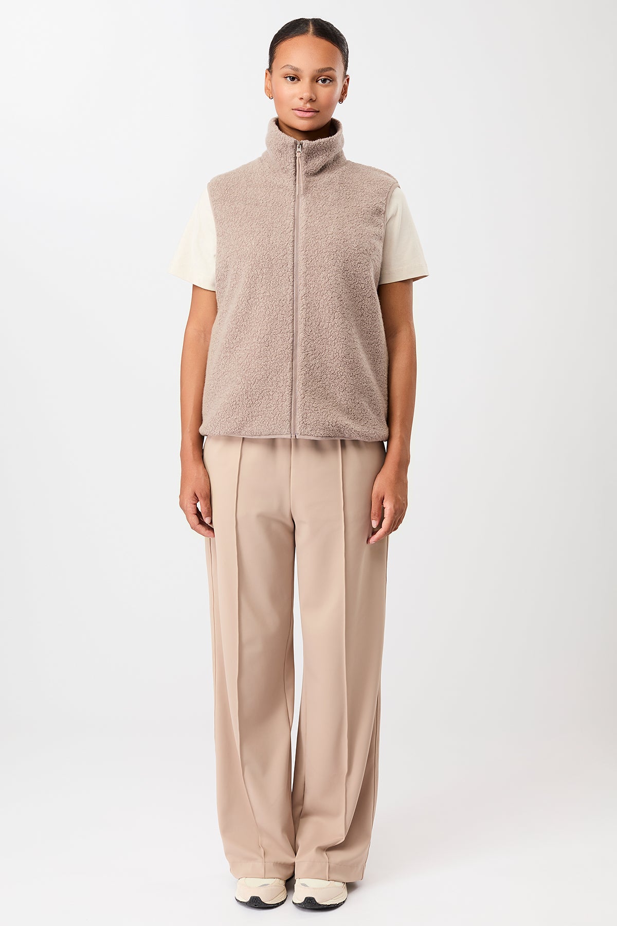 Wollveste für Damen mit hohem Kragen in rose-grau