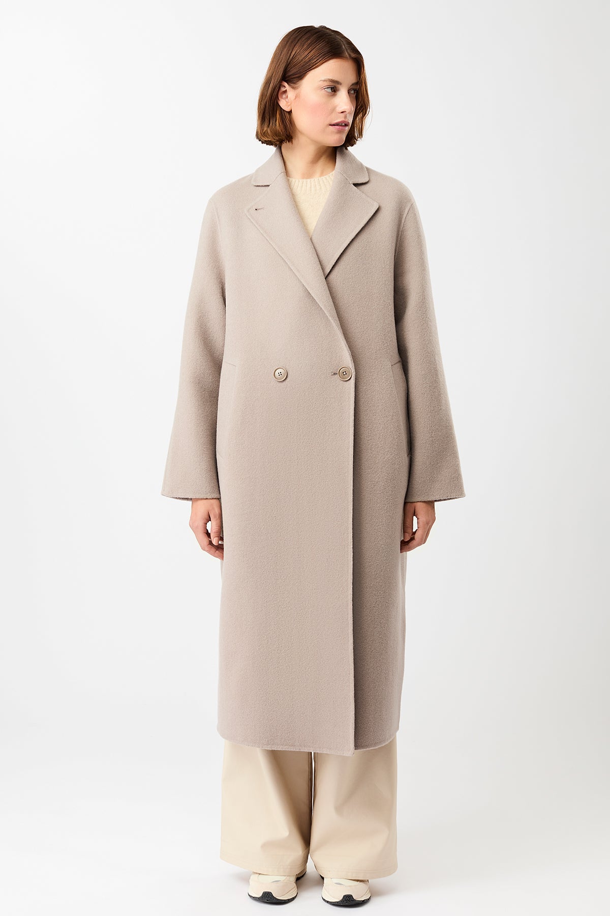 grau-rosa Wollmantel für Damen doppelreihig