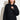 carbon-schwarze Bomberjacke für Damen mit Strickbund und beigem Streifen