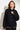 carbon-schwarze Bomberjacke für Damen mit Strickbund und beigem Streifen
