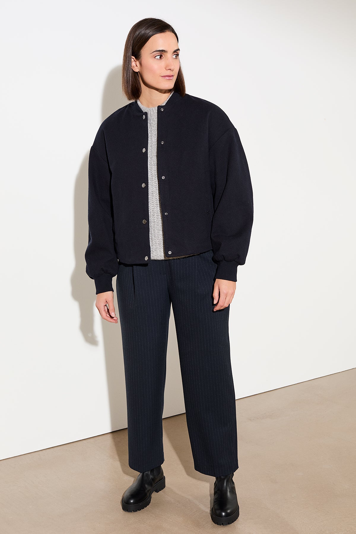 Blouson-Jacke mit Strickbund und Druckknöpfen für Damen in dunkelblau