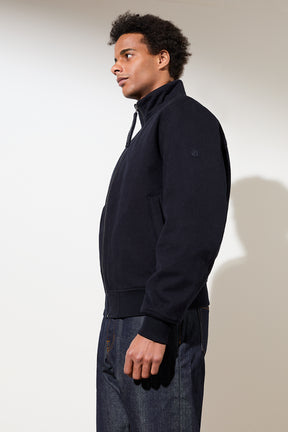 dunkelblaue Bomberjacke mit Stehkragen