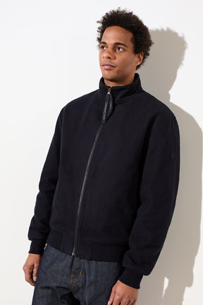 dunkelblaue Bomberjacke mit Stehkragen