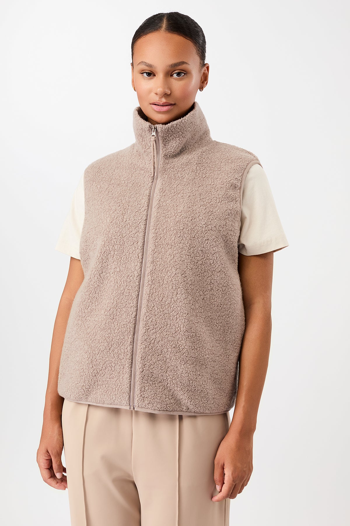 Wollveste für Damen mit hohem Kragen in rose-grau